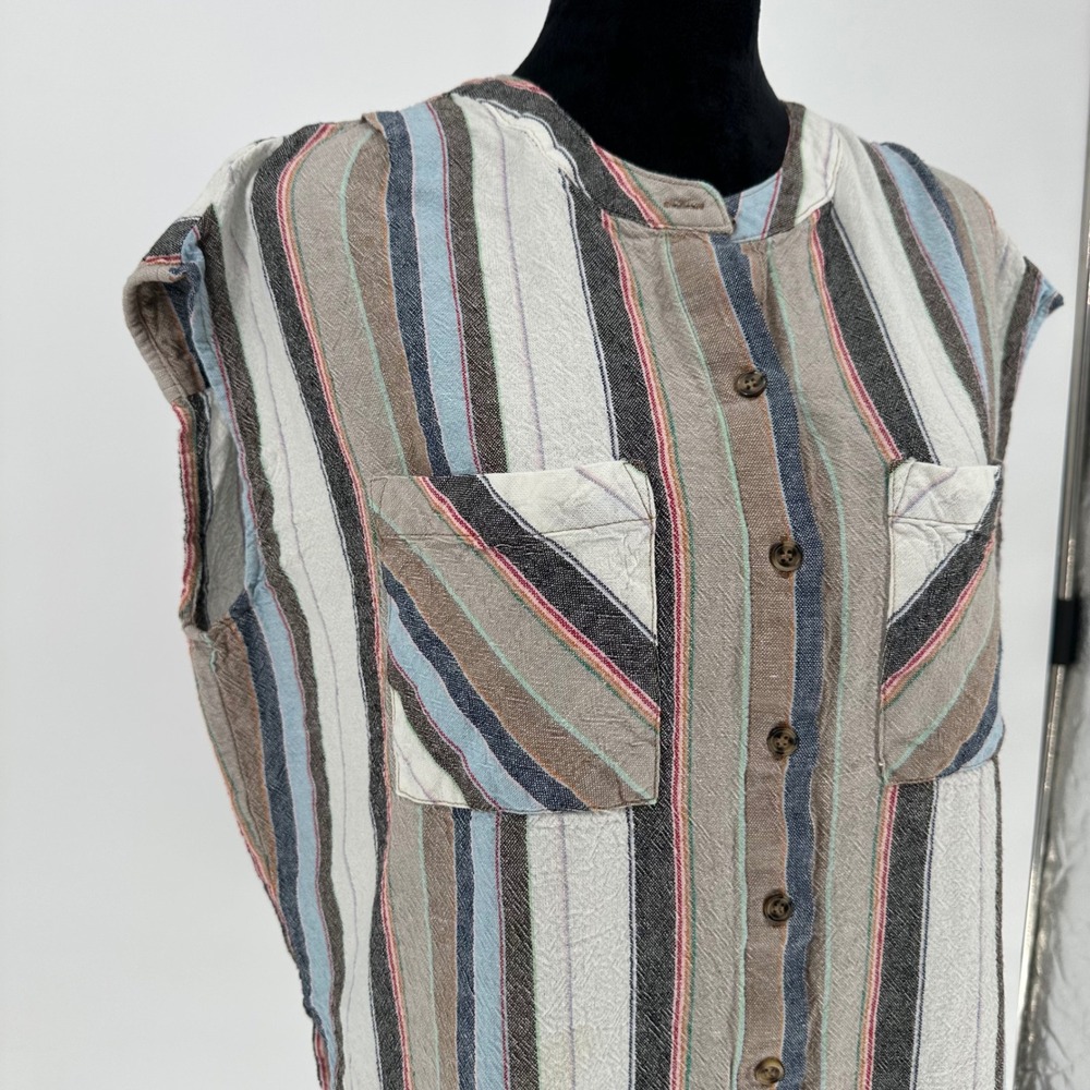 Soft Surroundings Sera Linen Blend Stripe Long Tunic Top Slits Lagenlook L - Picture 5 of 8